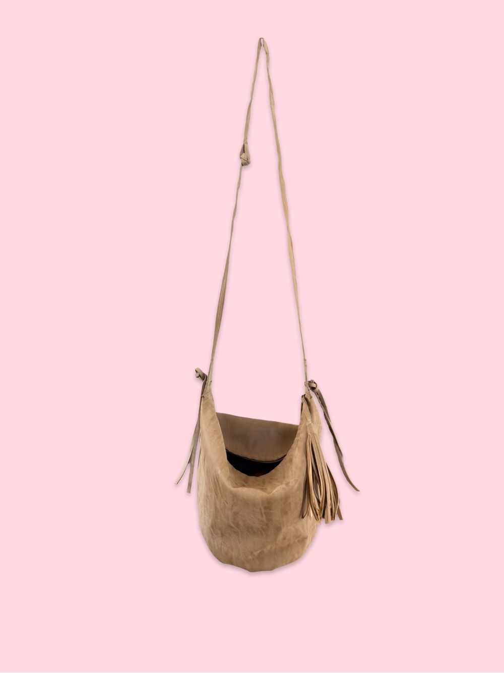 Twig & Arrow tan suede fringe Hobo bag / crossbody with adjustable strap